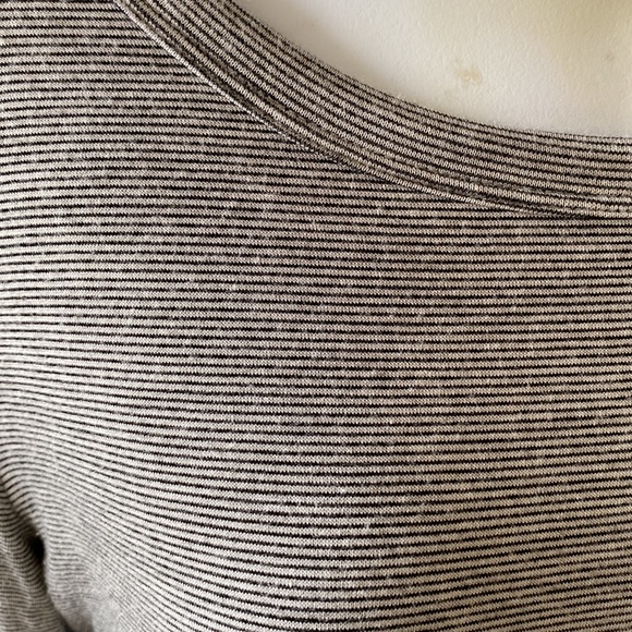 Amadi Anthropologie Striped Knit hip Knot 3/4 Sleeve Dress scoop neck lined Sz S - Picture 4 of 8